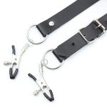 Double black nipple and clitoral clamps with leather